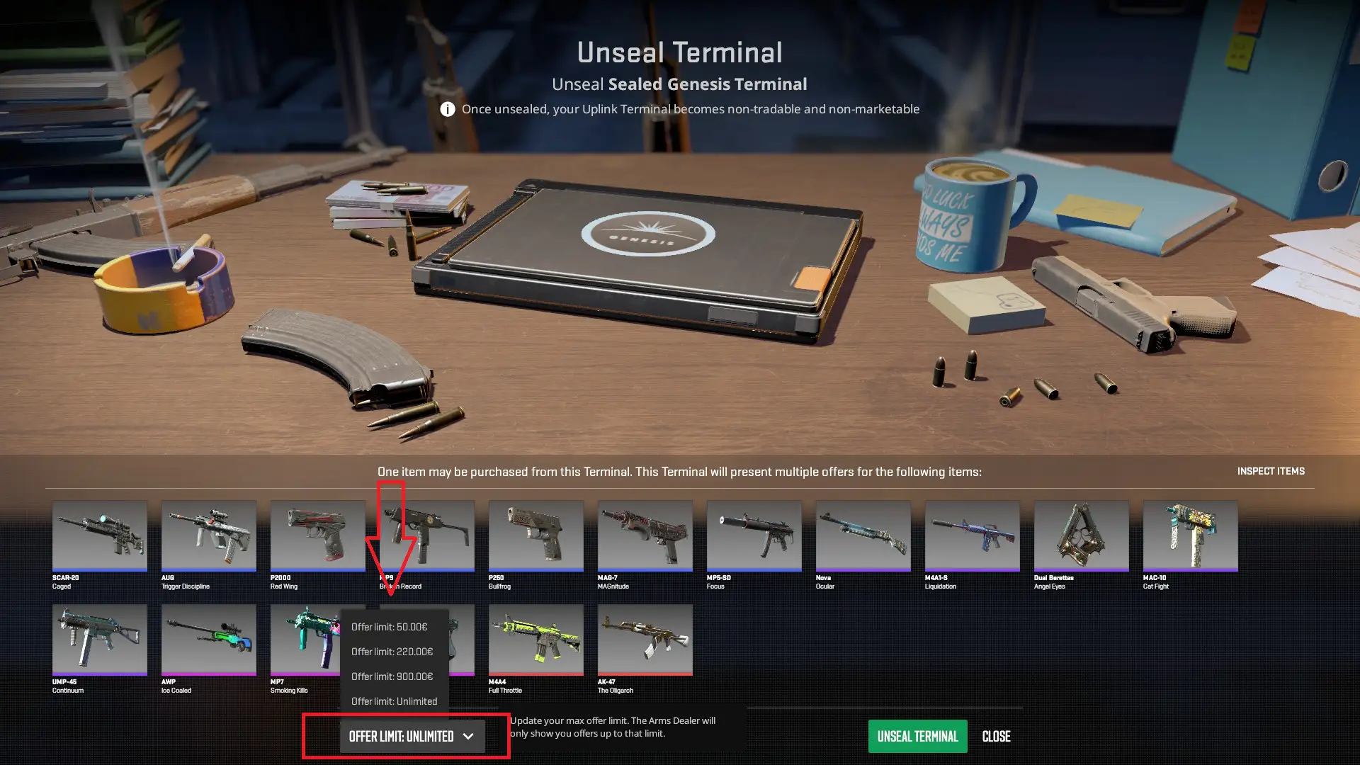 Sex maximum offer from a CS2 terminal before unsealing it